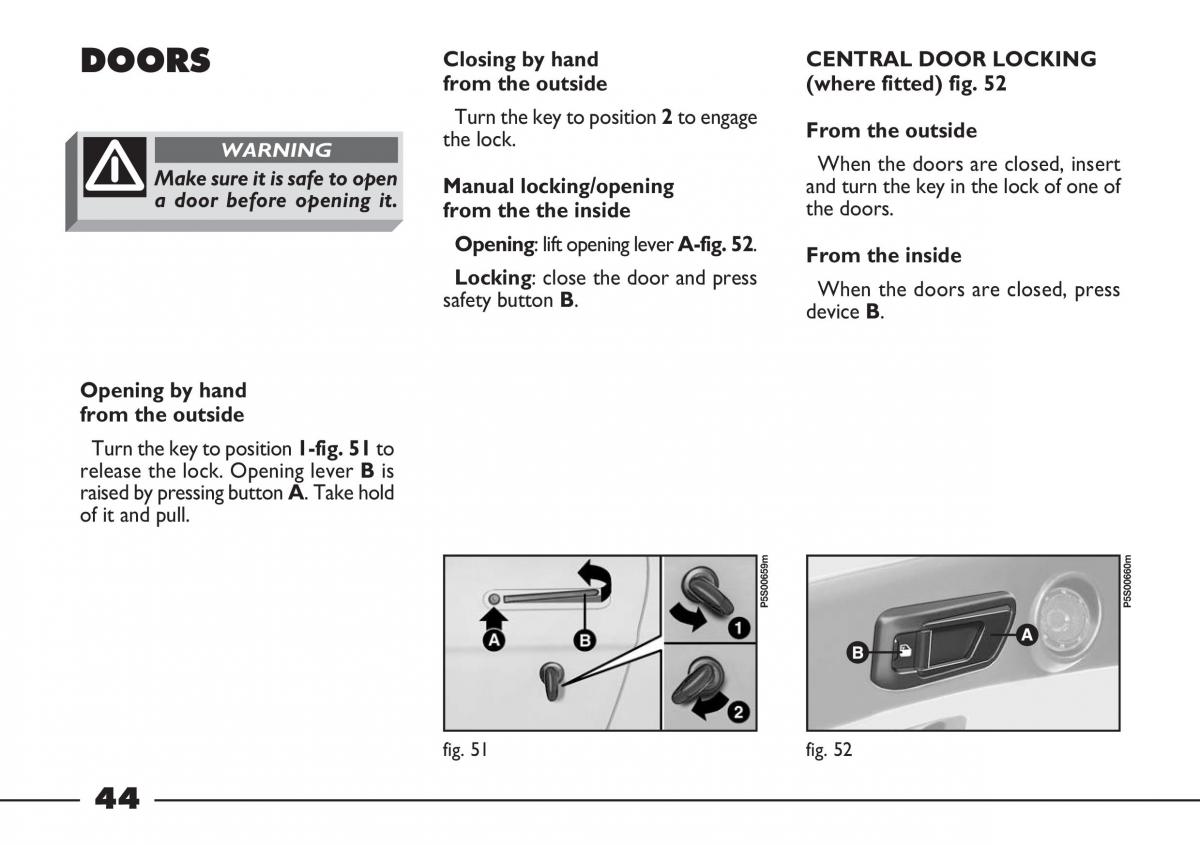Fiat Barchetta owners manual / page 45