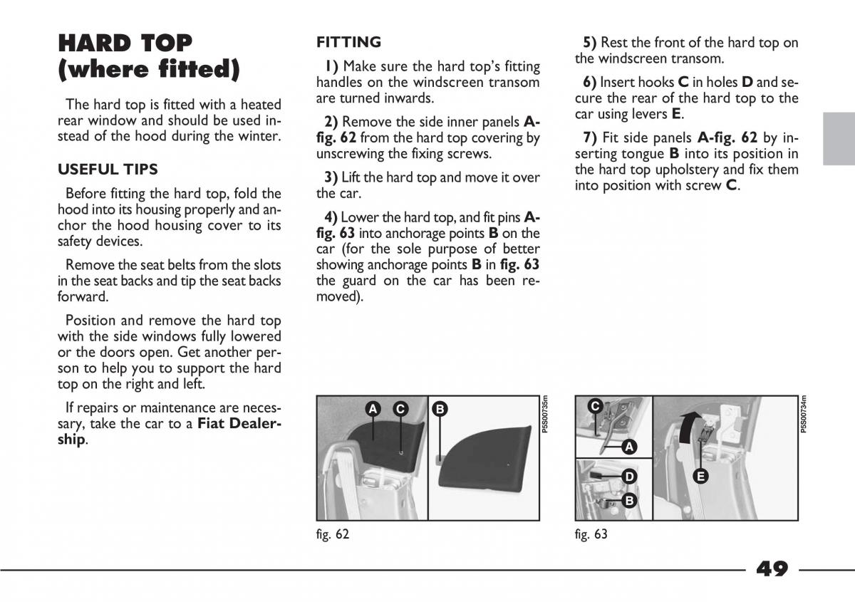 Fiat Barchetta owners manual / page 50