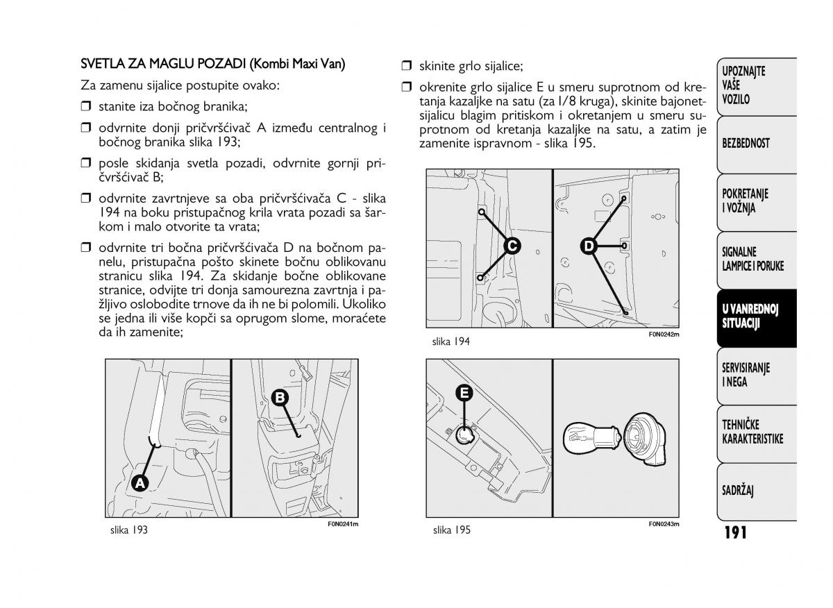 Fiat Ducato III 3 vlasnicko uputstvo / page 195