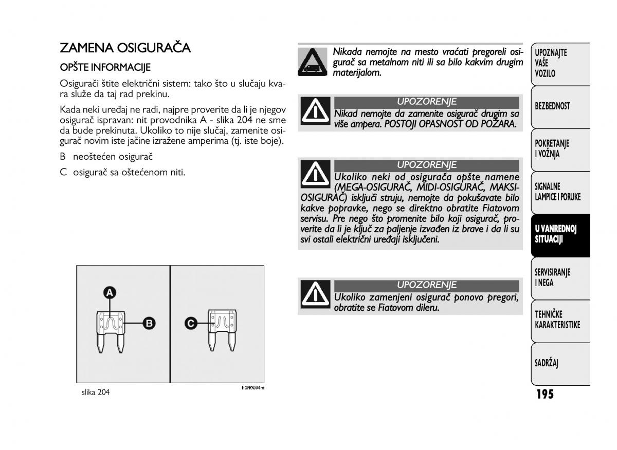 Fiat Ducato III 3 vlasnicko uputstvo / page 199