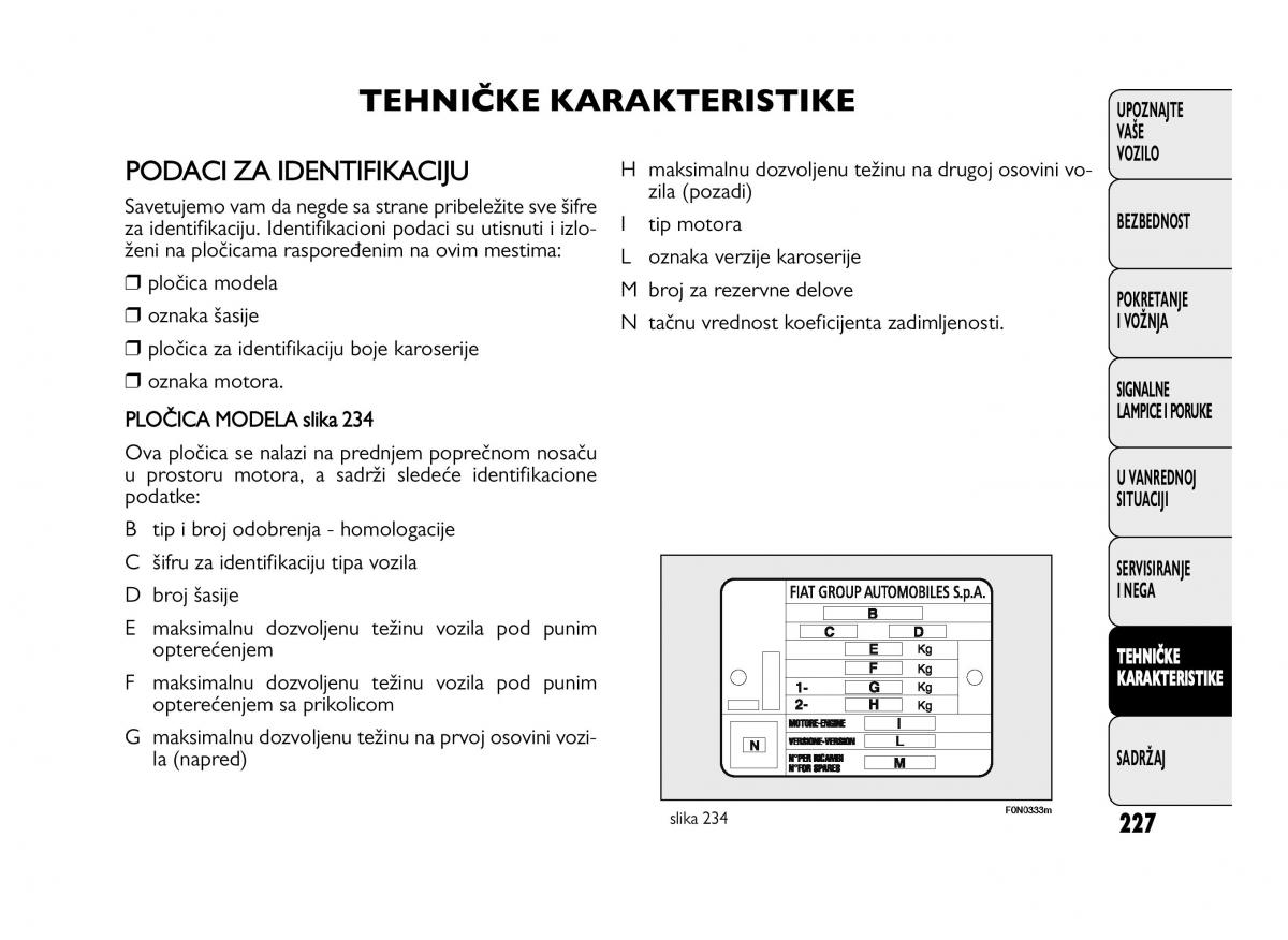 Fiat Ducato III 3 vlasnicko uputstvo / page 231