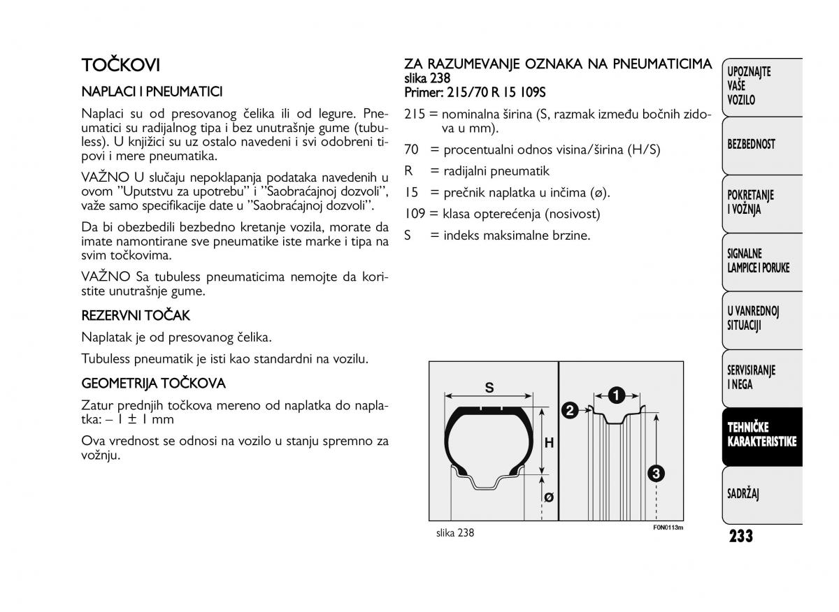 Fiat Ducato III 3 vlasnicko uputstvo / page 237