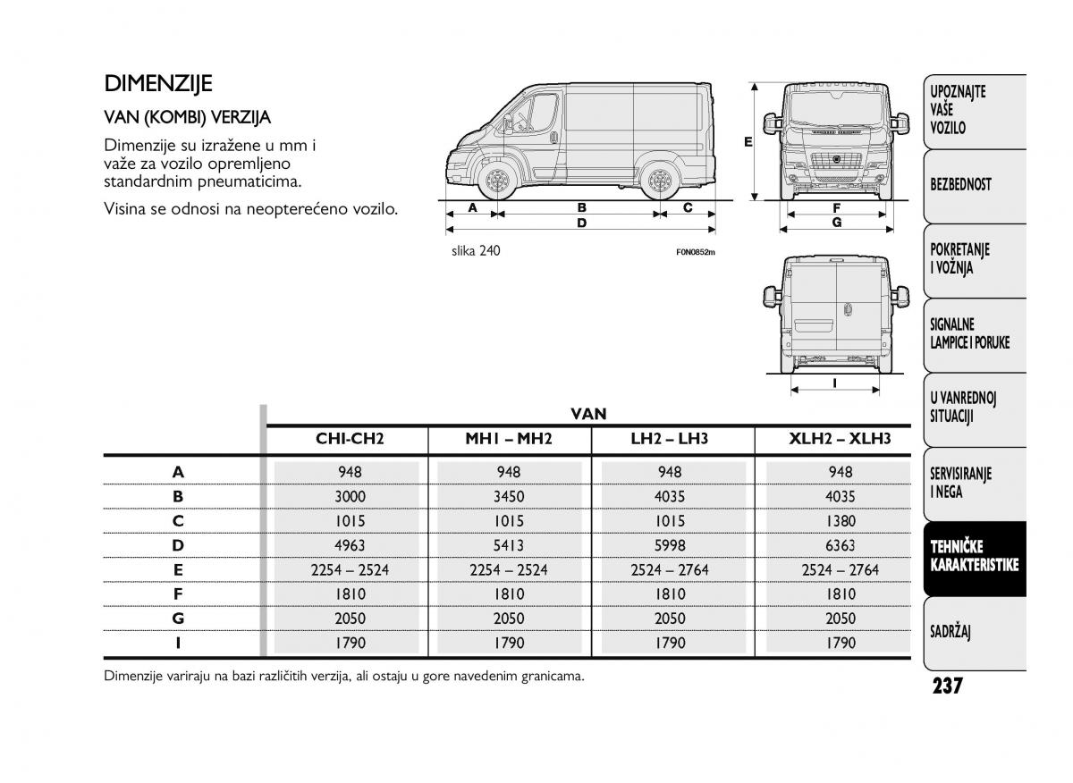 Fiat Ducato III 3 vlasnicko uputstvo / page 241