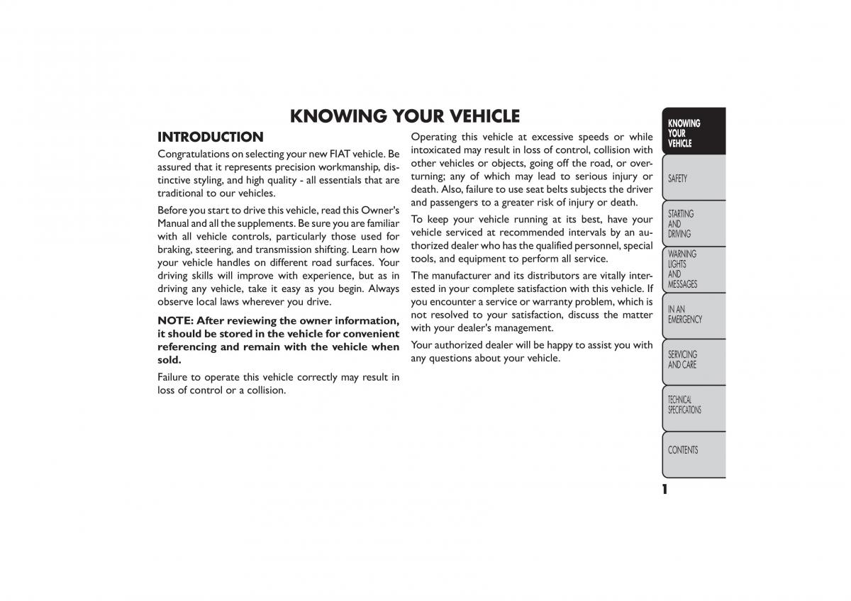 Fiat Freemont owners manual / page 7