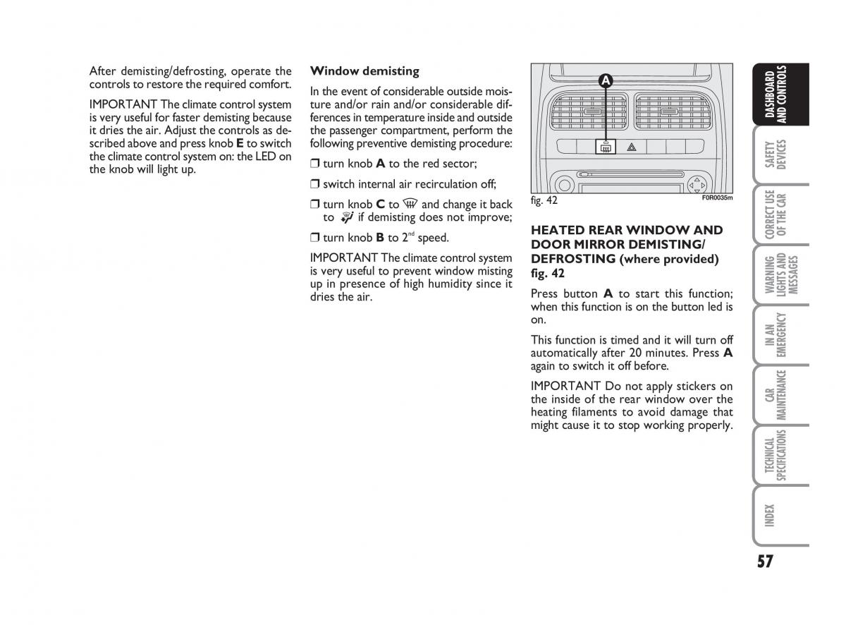 Fiat Linea owners manual / page 58