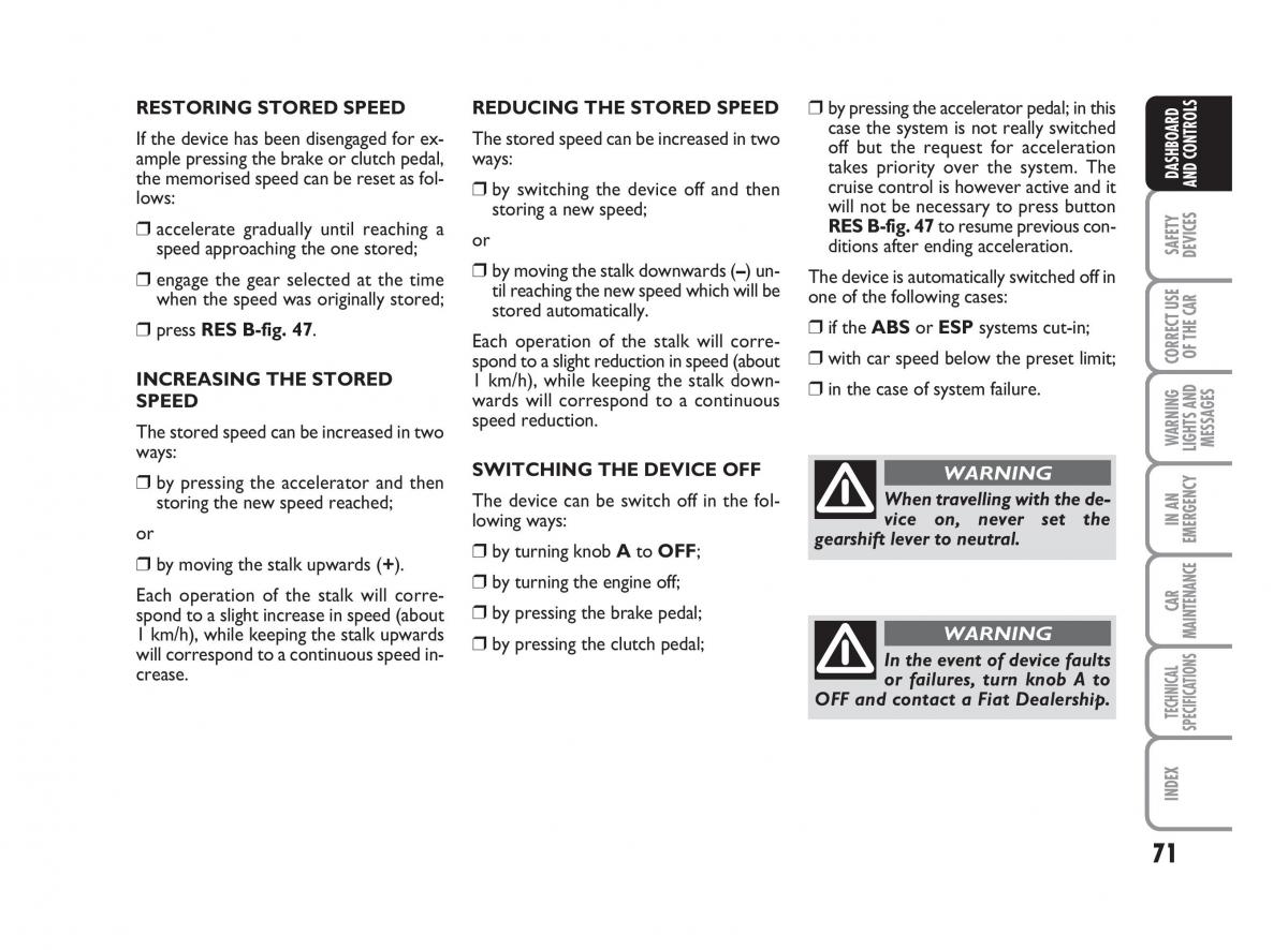 Fiat Linea owners manual / page 72