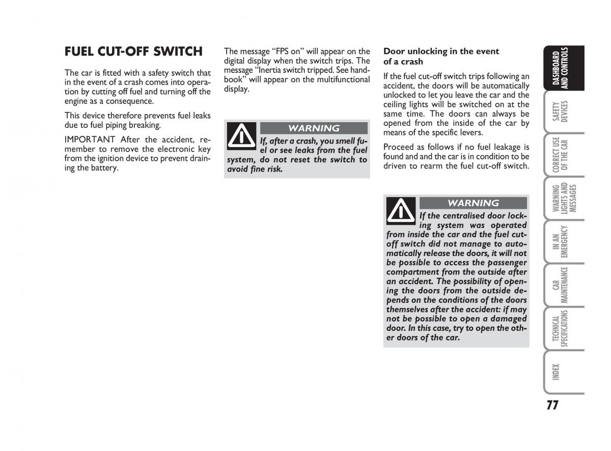 Fiat Linea owners manual / page 78