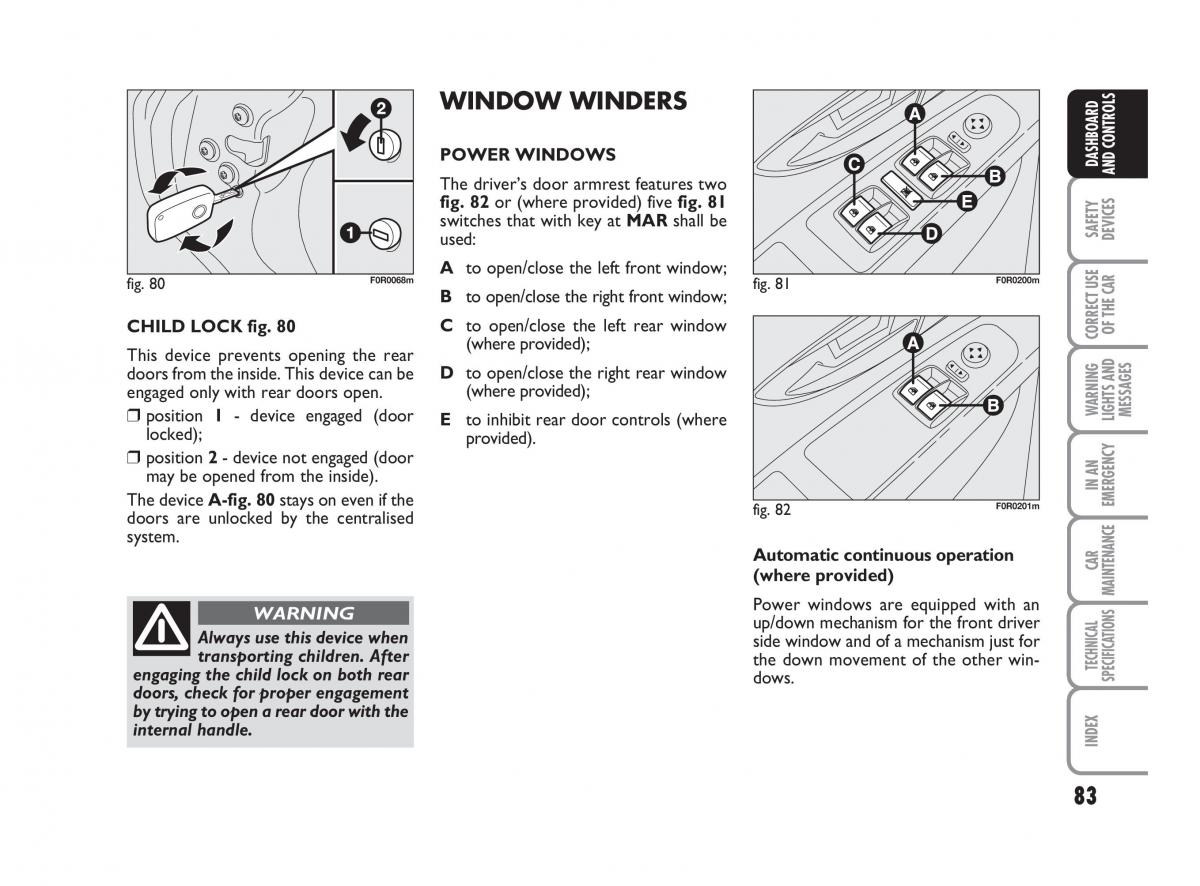 Fiat Linea owners manual / page 84