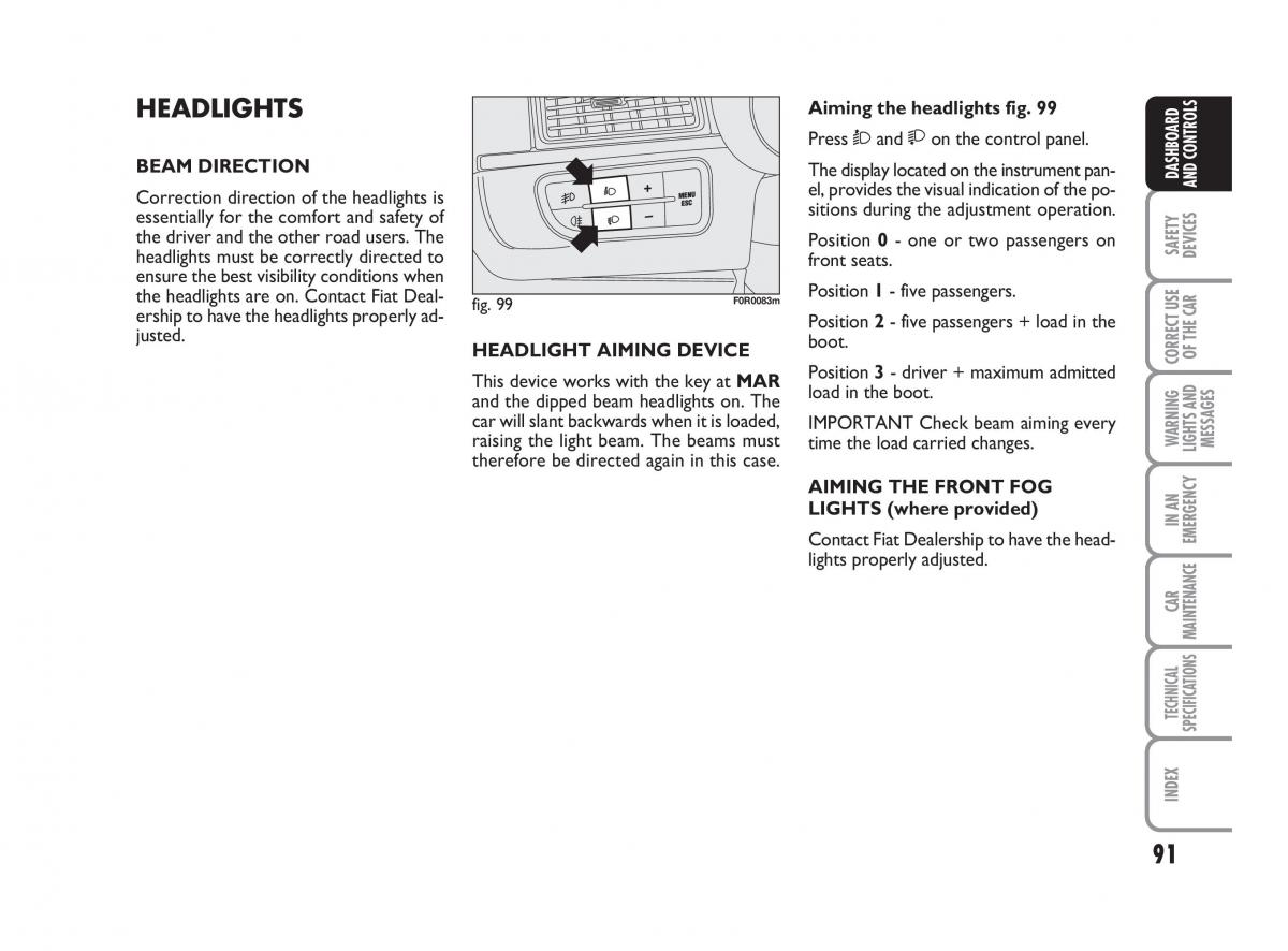 Fiat Linea owners manual / page 92