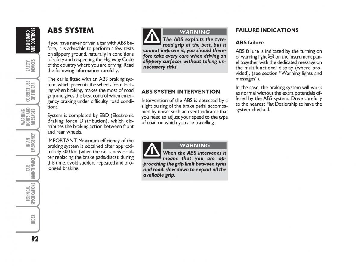 Fiat Linea owners manual / page 93