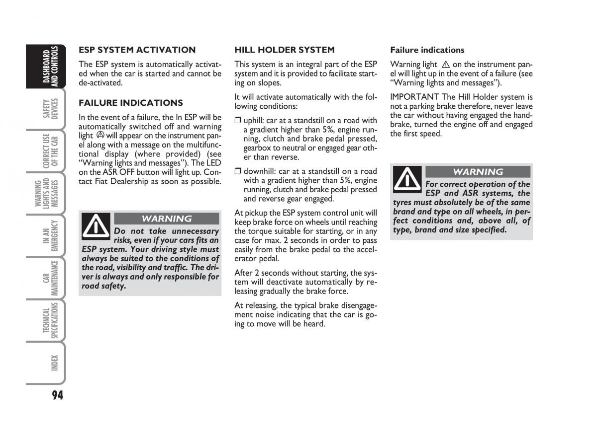 Fiat Linea owners manual / page 95