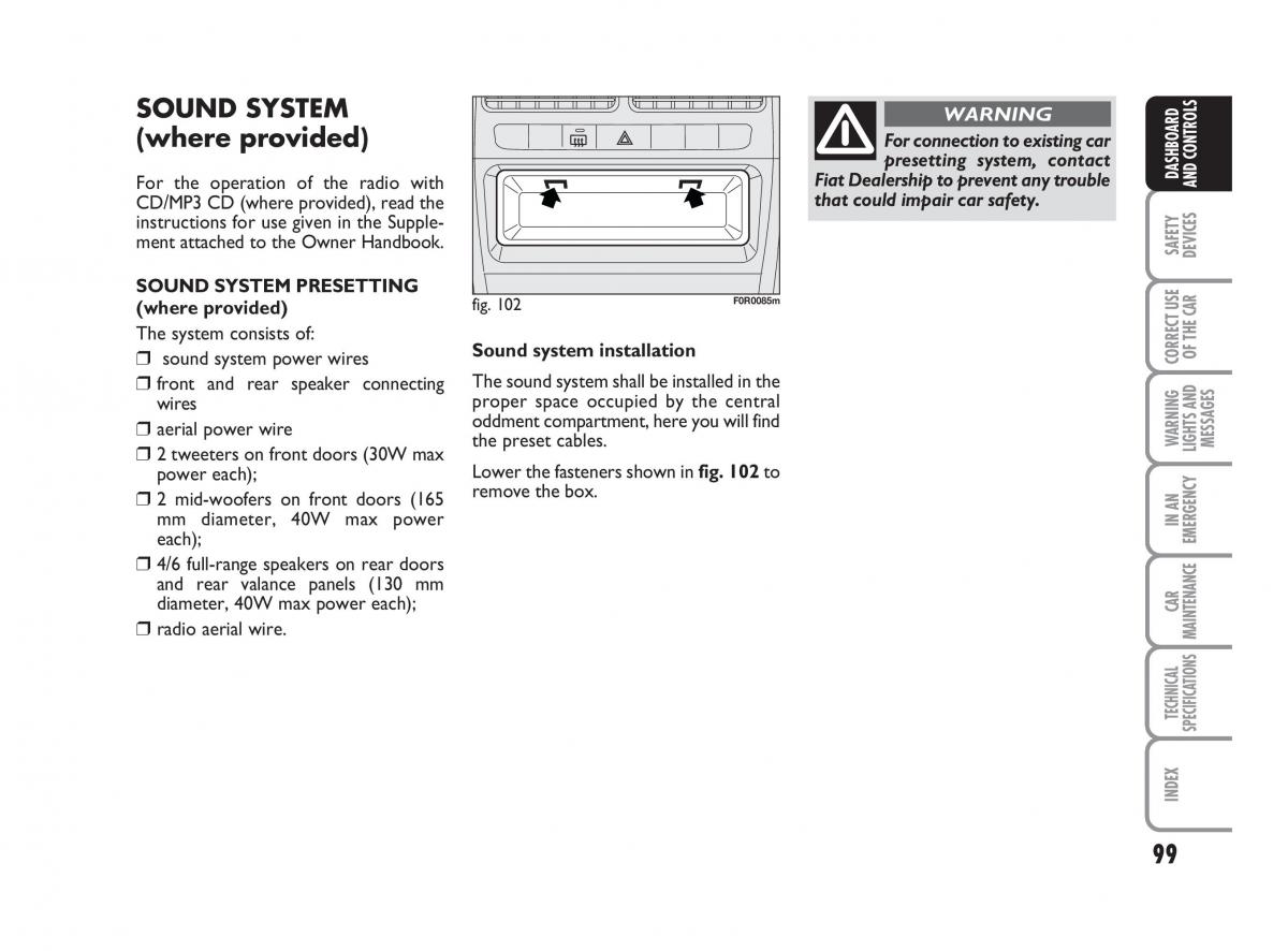 Fiat Linea owners manual / page 100