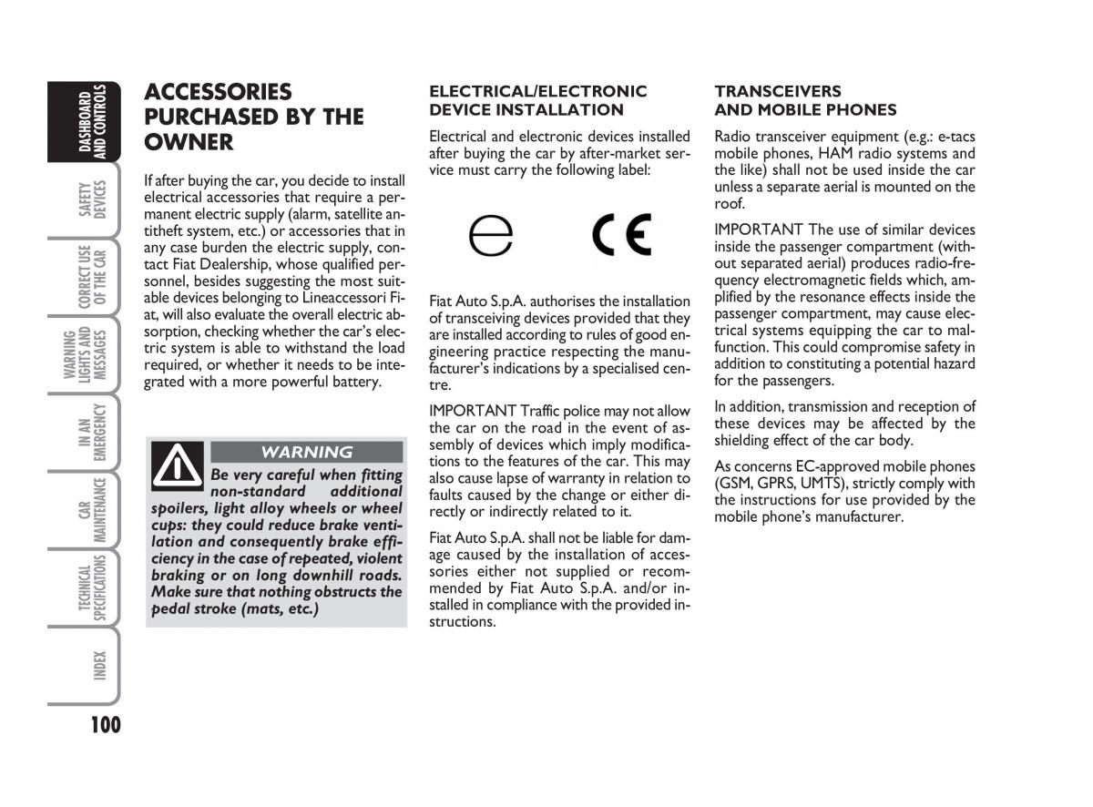 Fiat Linea owners manual / page 101