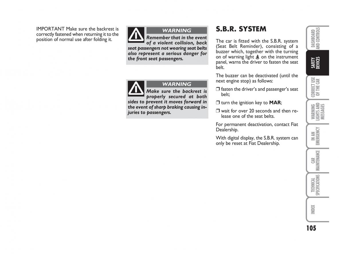 Fiat Linea owners manual / page 106