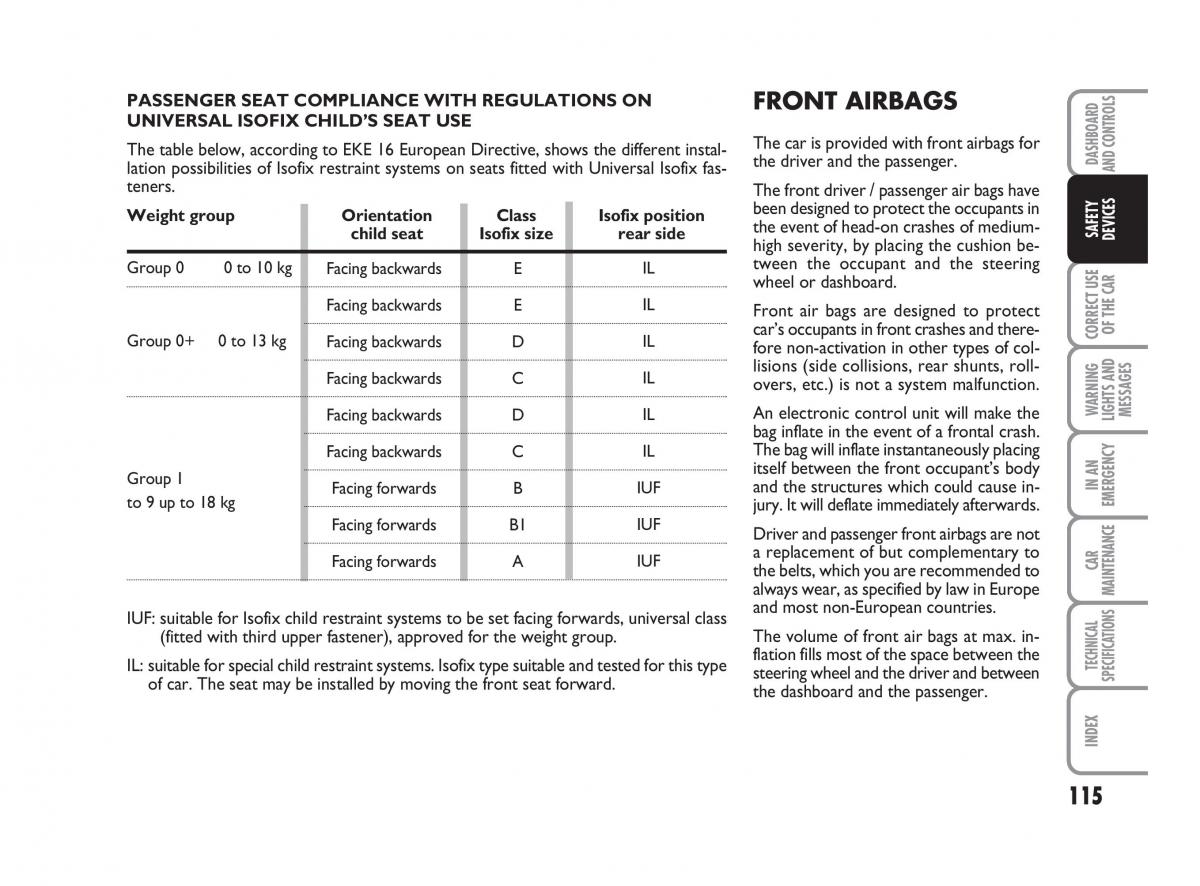 Fiat Linea owners manual / page 116