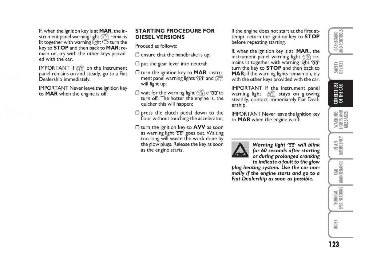 Fiat Linea owners manual / page 124