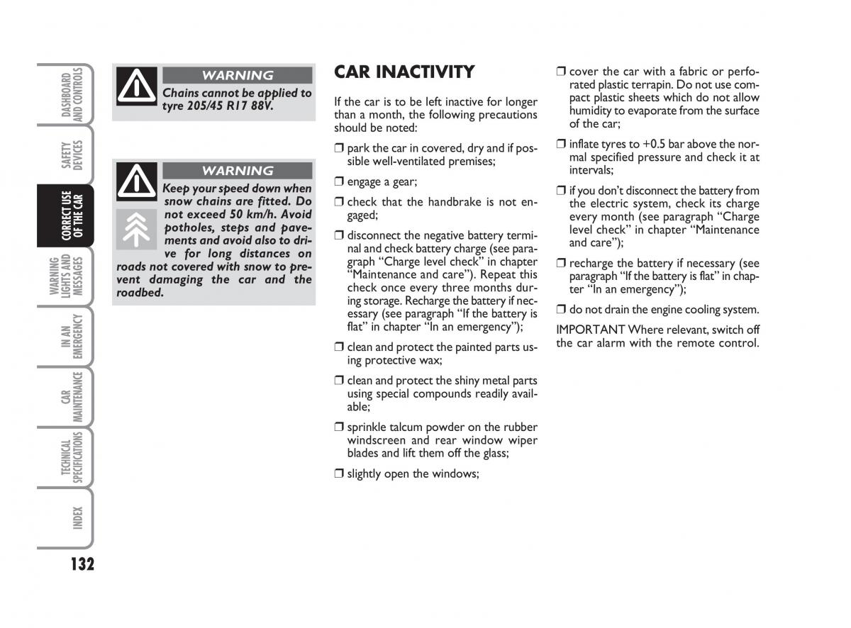 Fiat Linea owners manual / page 133