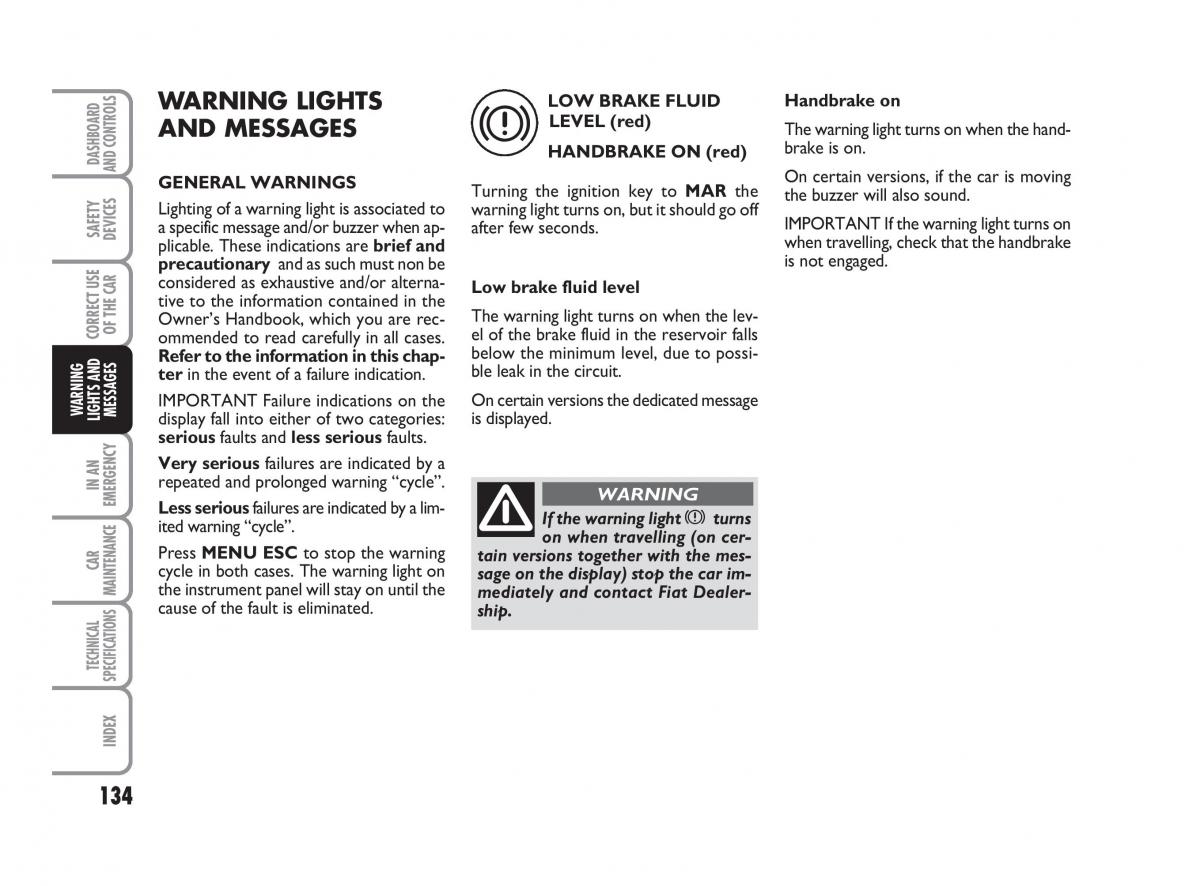 Fiat Linea owners manual / page 135