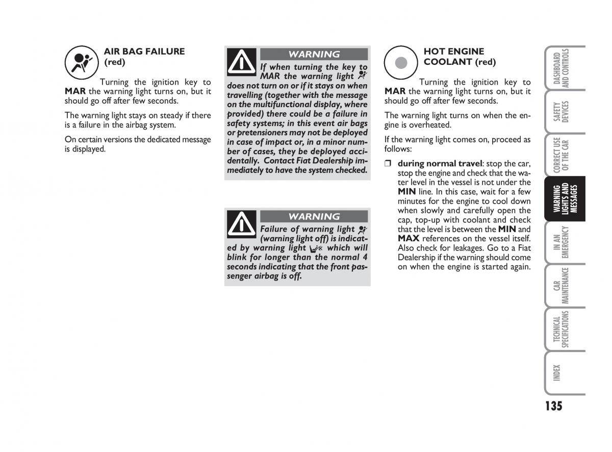 Fiat Linea owners manual / page 136