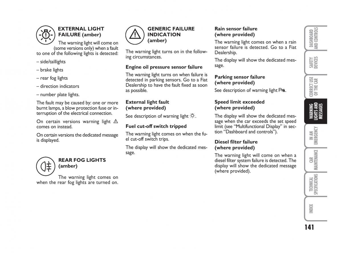 Fiat Linea owners manual / page 142