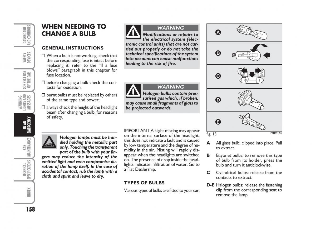 Fiat Linea owners manual / page 159