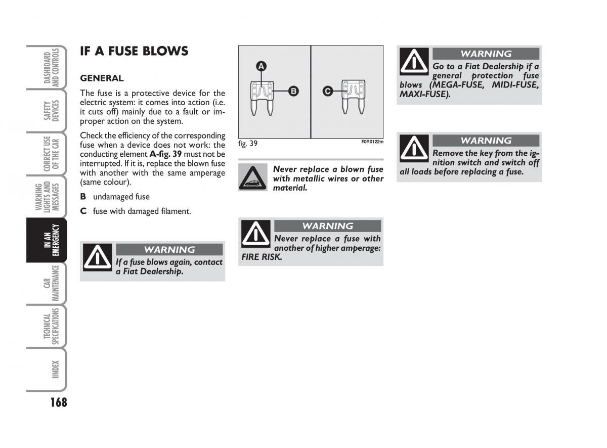 Fiat Linea owners manual / page 169