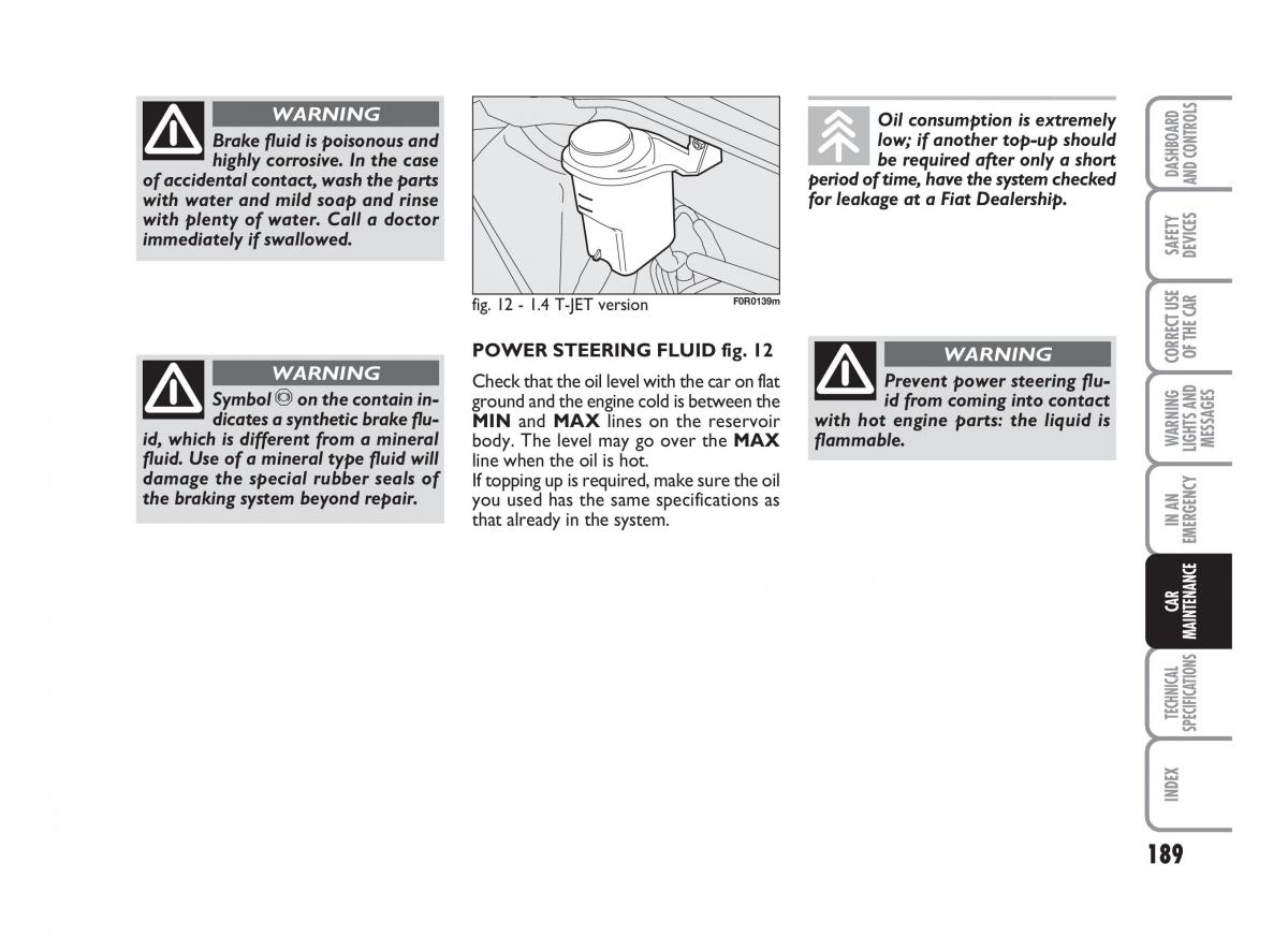 Fiat Linea owners manual / page 190