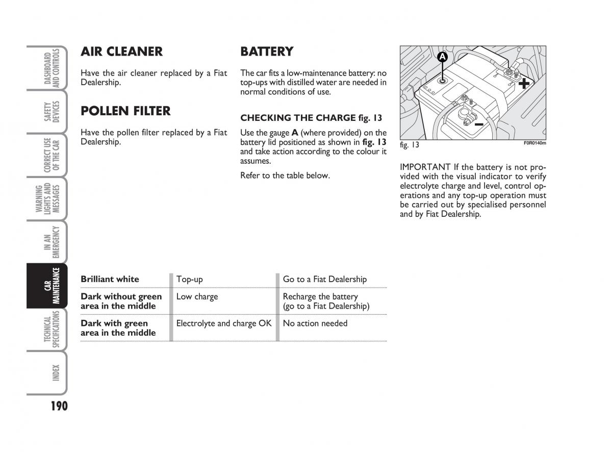 Fiat Linea owners manual / page 191