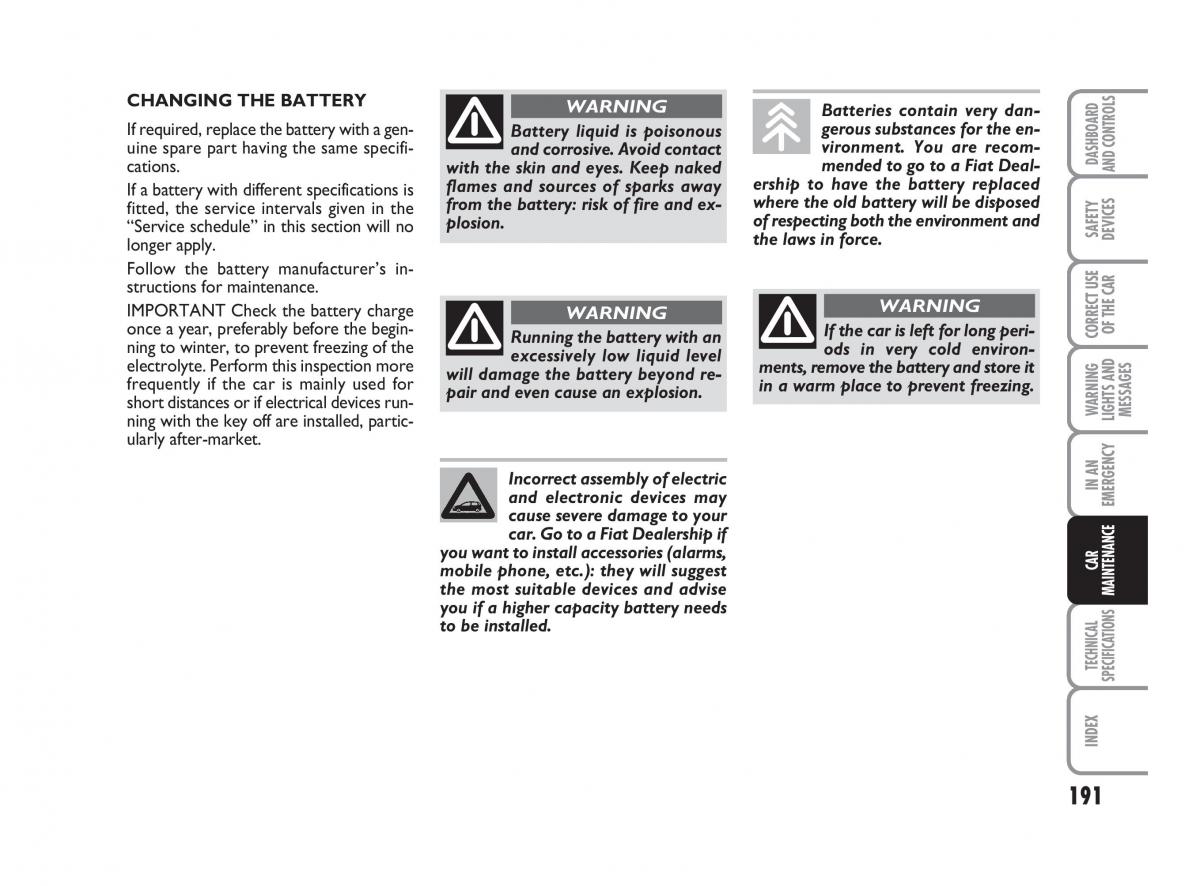 Fiat Linea owners manual / page 192