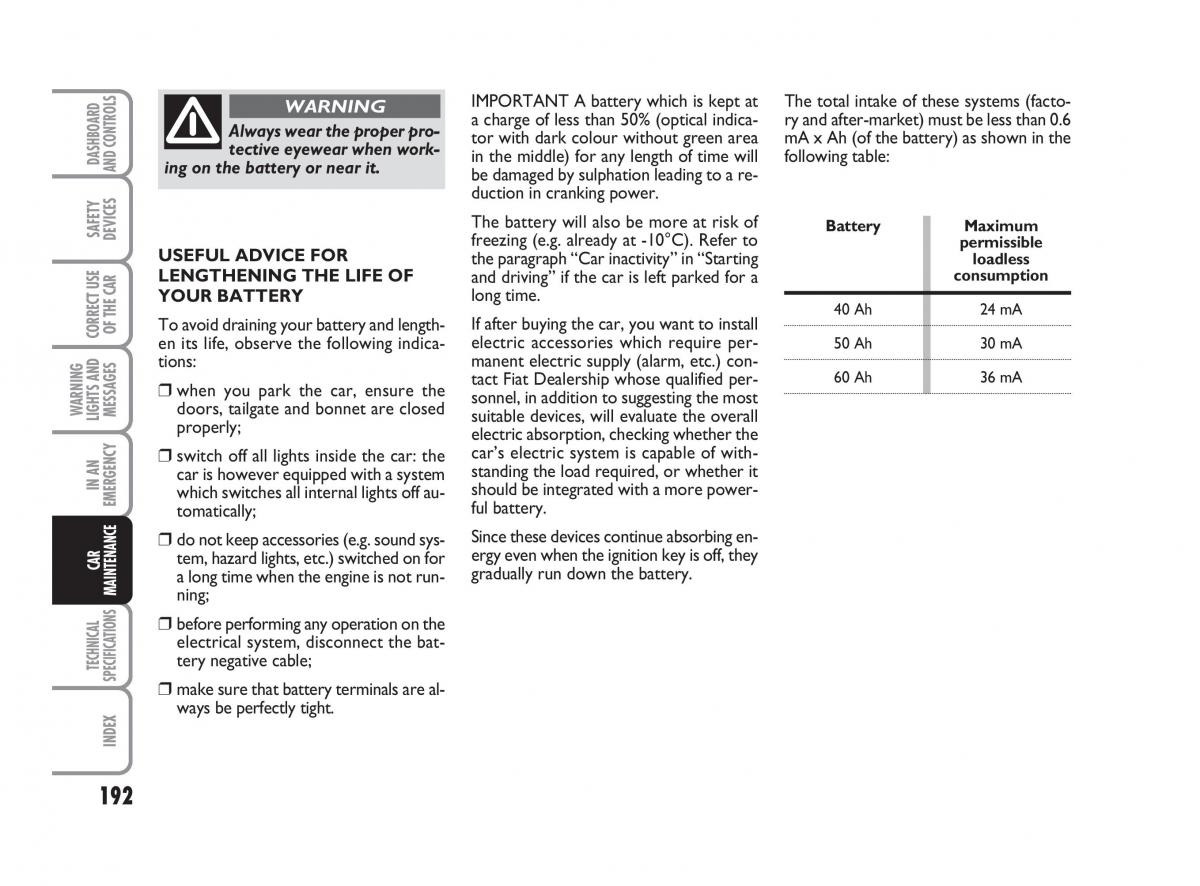 Fiat Linea owners manual / page 193