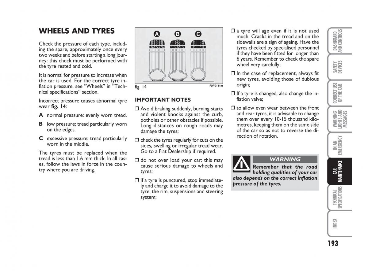 Fiat Linea owners manual / page 194