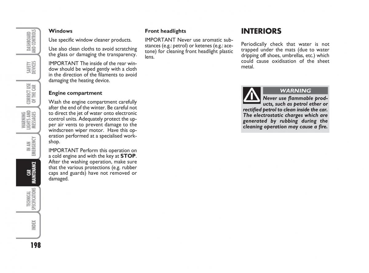 Fiat Linea owners manual / page 199