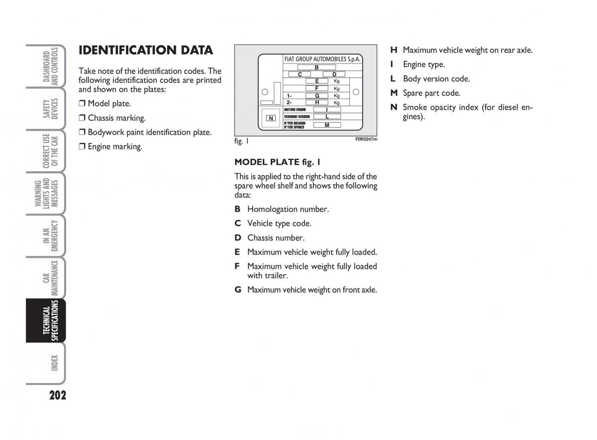 Fiat Linea owners manual / page 203