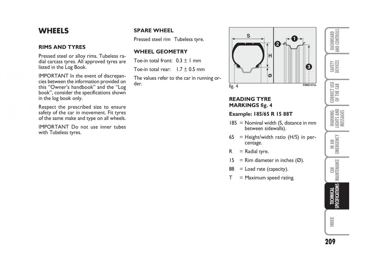 Fiat Linea owners manual / page 210