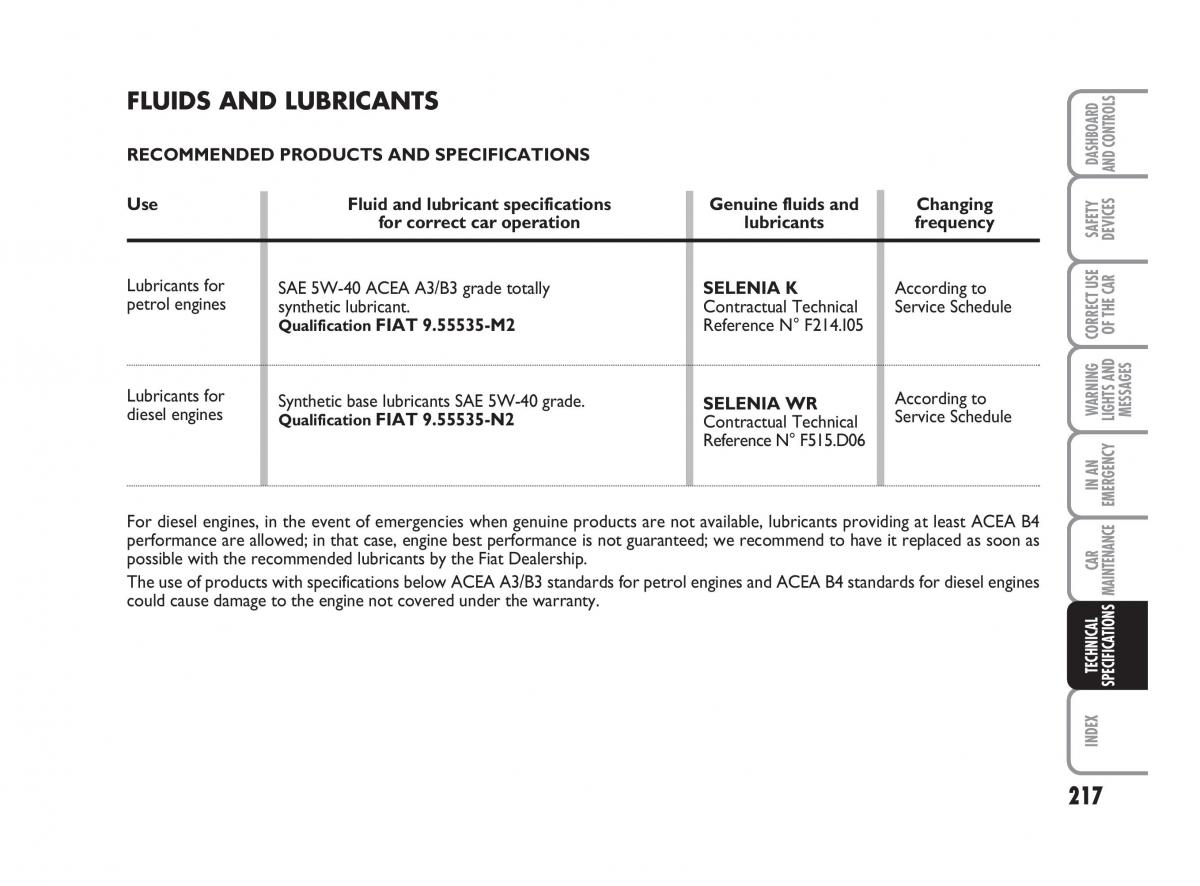 Fiat Linea owners manual / page 218