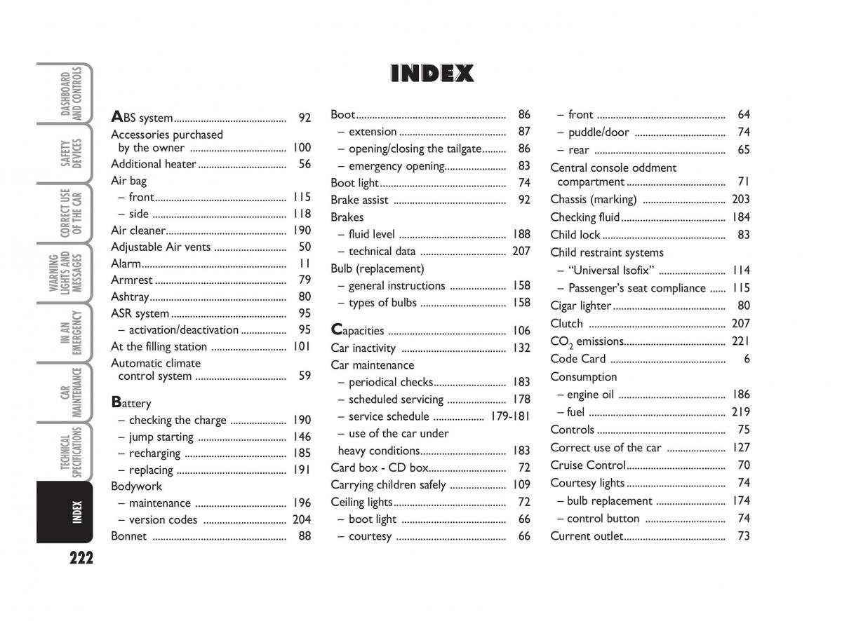 Fiat Linea owners manual / page 223