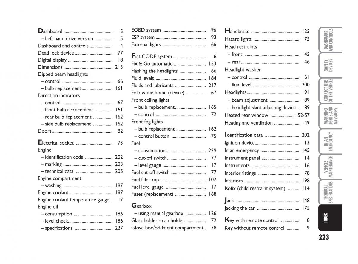 Fiat Linea owners manual / page 224