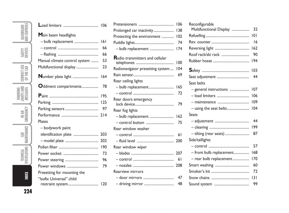 Fiat Linea owners manual / page 225