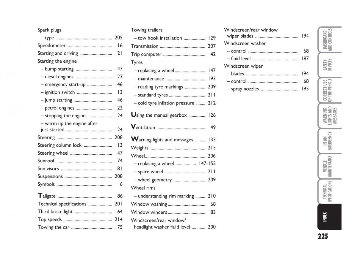 Fiat Linea owners manual / page 226