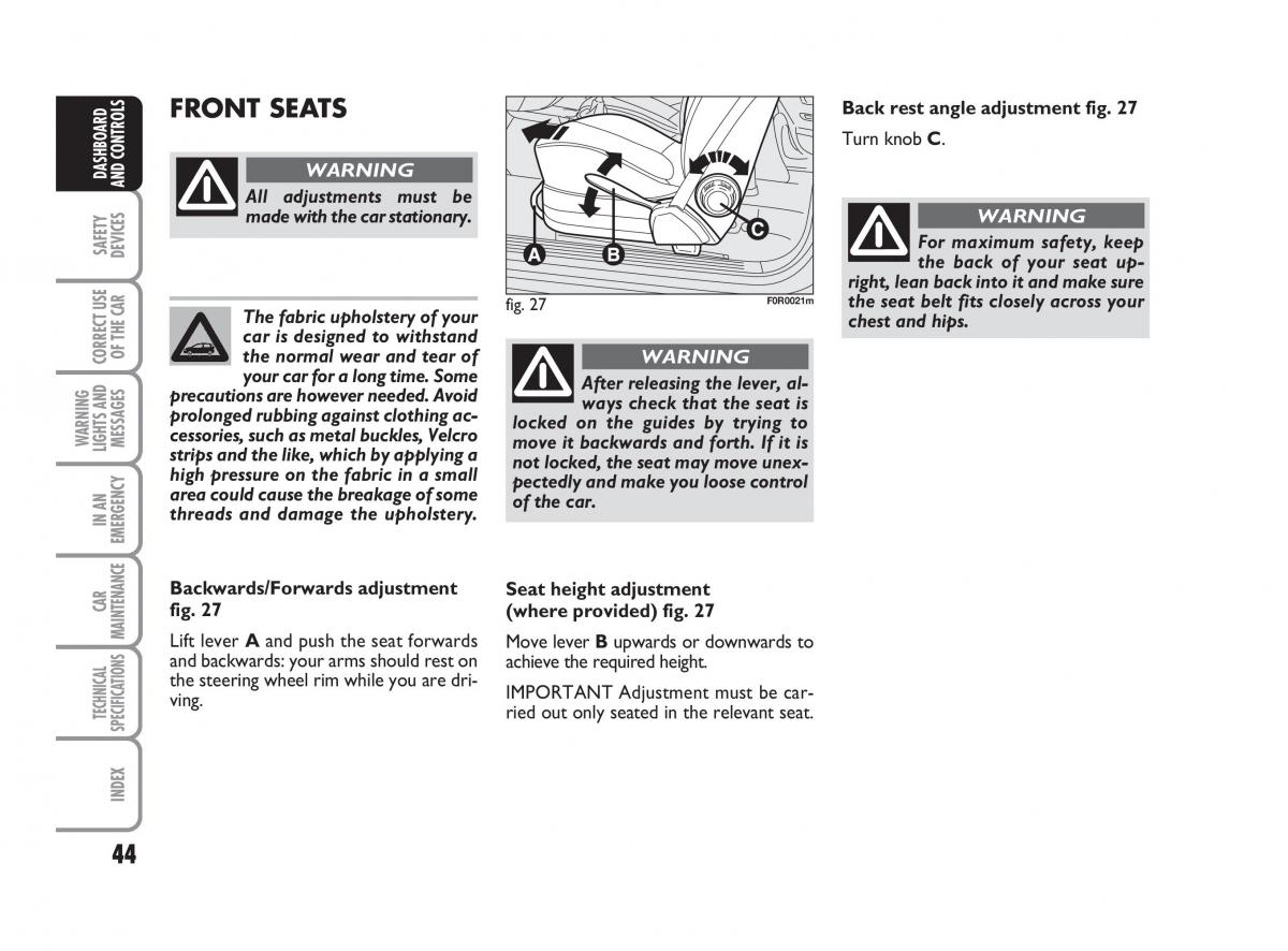 Fiat Linea owners manual / page 45