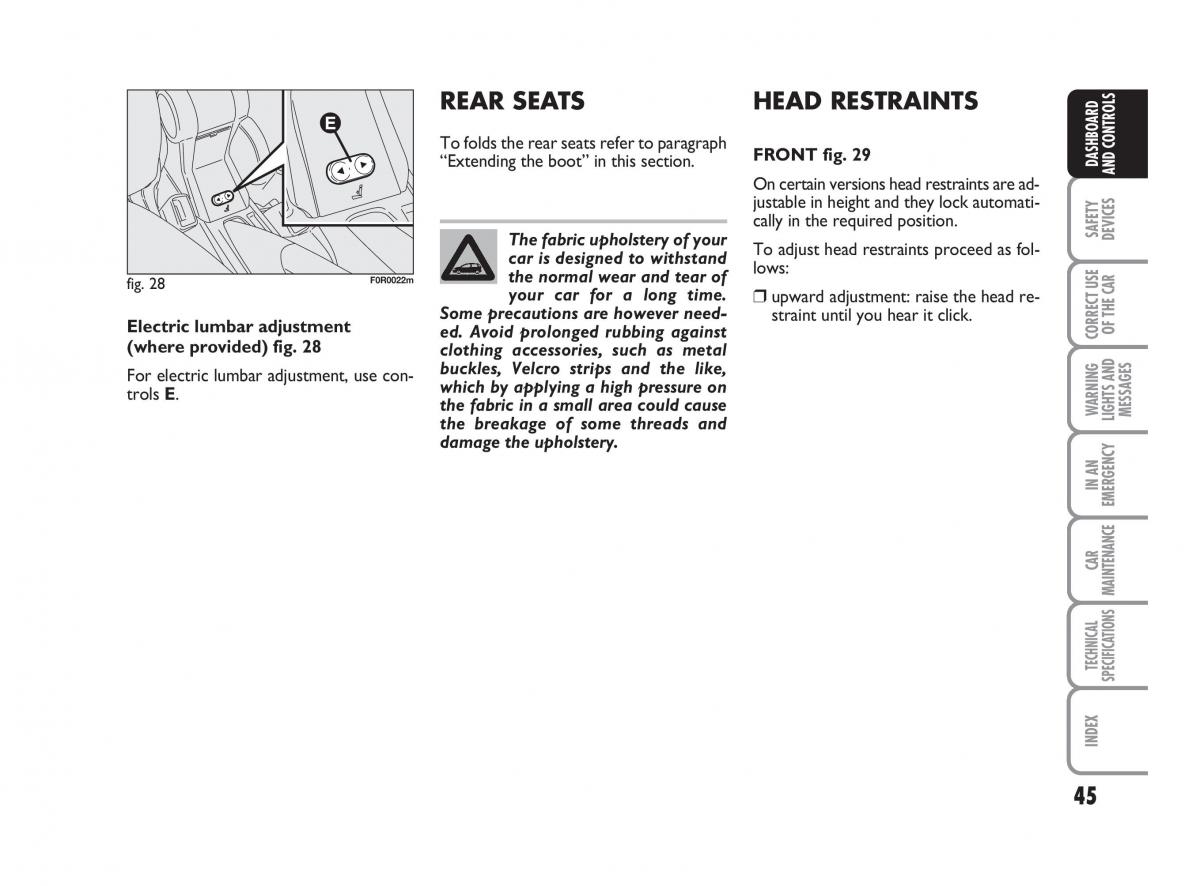 Fiat Linea owners manual / page 46