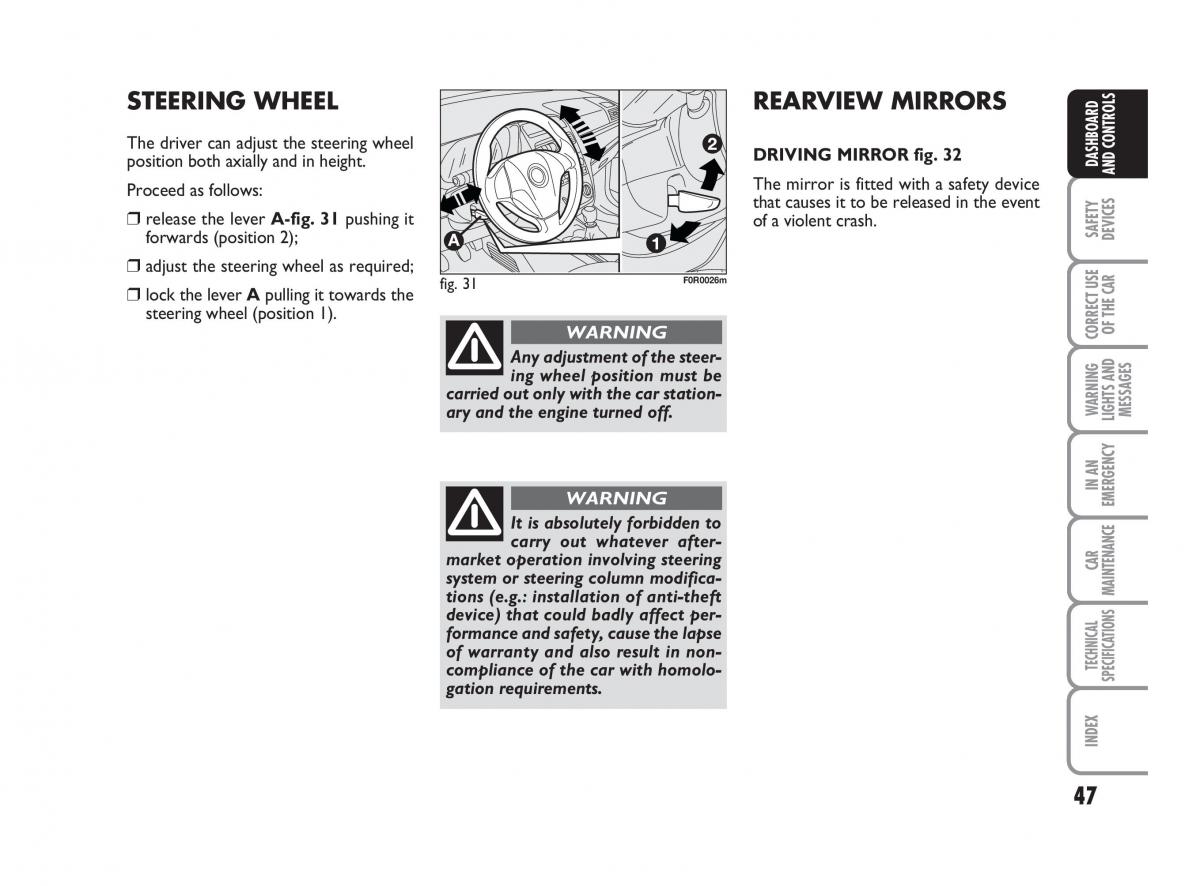 Fiat Linea owners manual / page 48