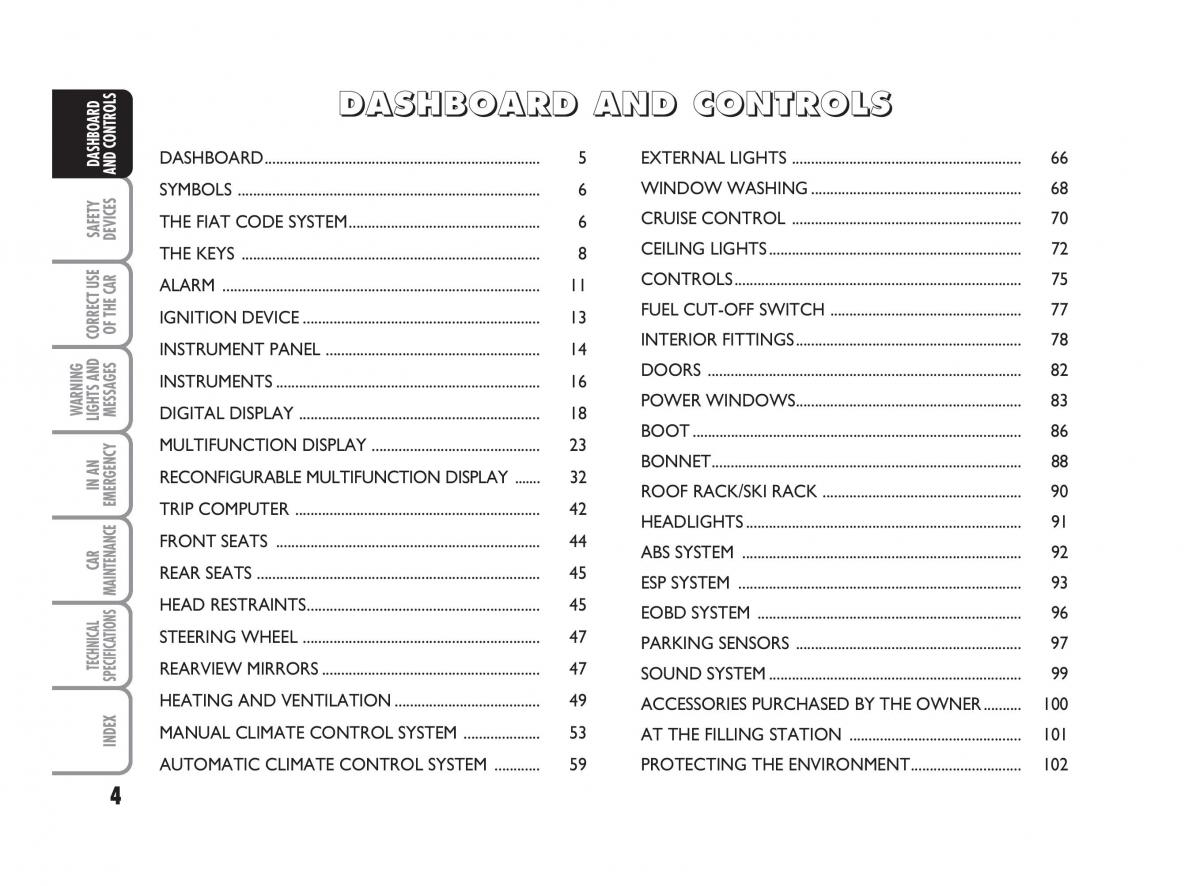 Fiat Linea owners manual / page 5