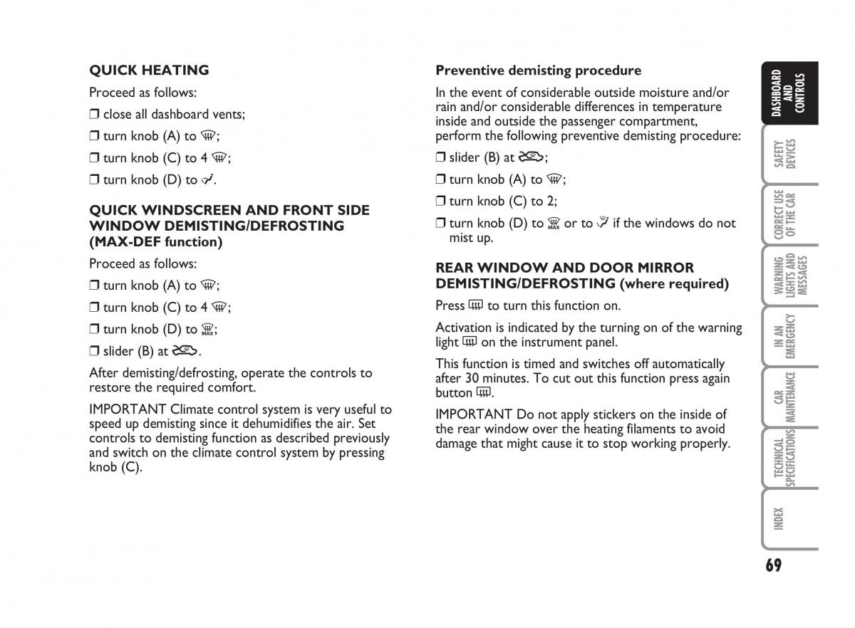 Fiat Punto II 2 owners manual / page 70