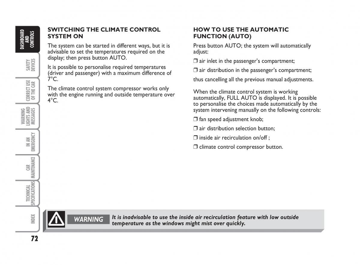 Fiat Punto II 2 owners manual / page 73