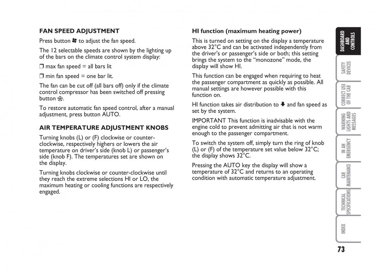 Fiat Punto II 2 owners manual / page 74