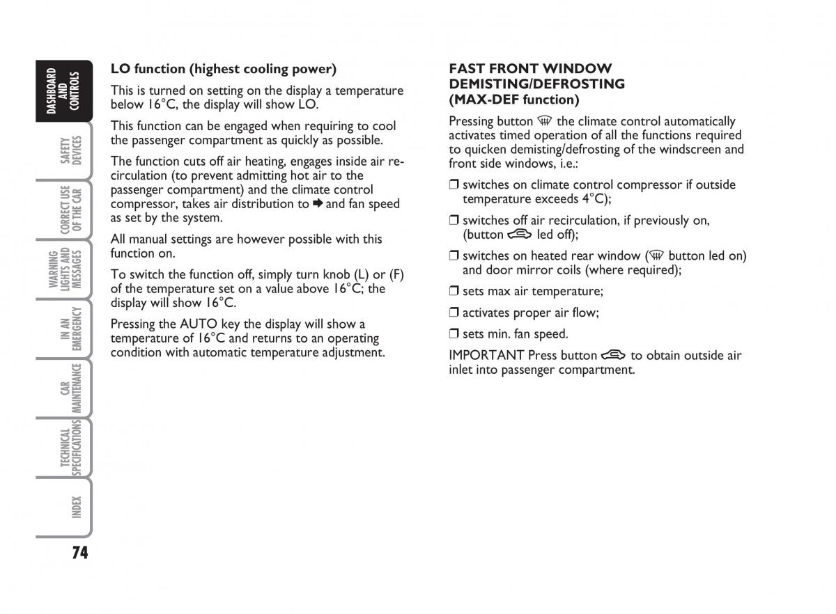 Fiat Punto II 2 owners manual / page 75