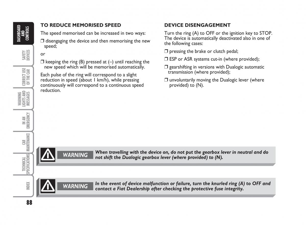 Fiat Punto II 2 owners manual / page 89