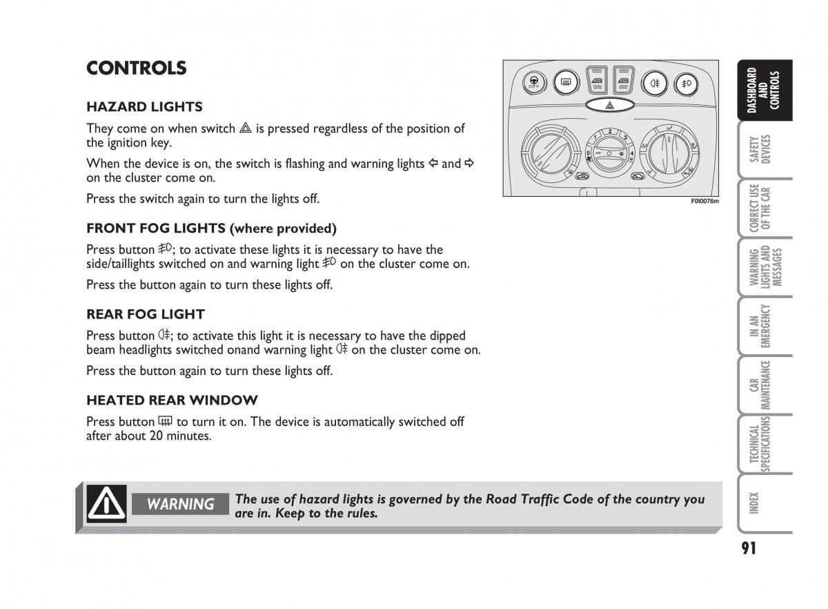 Fiat Punto II 2 owners manual / page 92