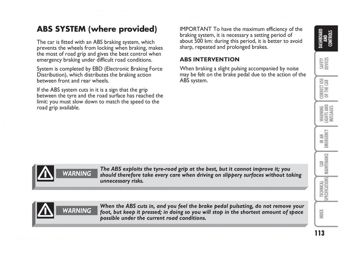 Fiat Punto II 2 owners manual / page 114